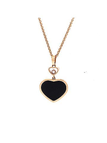 Chopard Happy Hearts Pendant Necklace 18K Rose Gold with Onyx and 1 Floating Diamond (view 1)