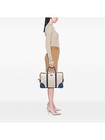 Prada Saffiano Trimmed Canvas Briefcase (view 2)