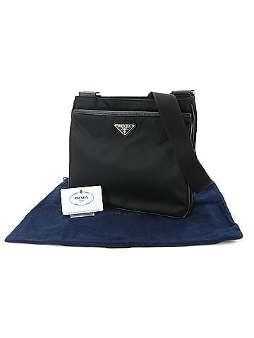 Prada Prada PRADA Shoulder Handbag, Nylon, Saffiano Leather, Nero Black, 2VH118, Silver Hardware (view 1)