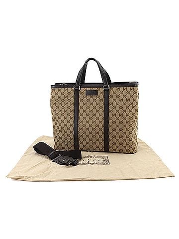 Gucci Gucci GG Canvas 2-Way Tote Shoulder Handbag Leather Beige Brown 449169 Silver Hardware Bag (view 1)