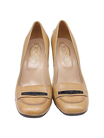Tod's Tod's Block-Heel Loafer Pumps in Brown Leather (view 2)