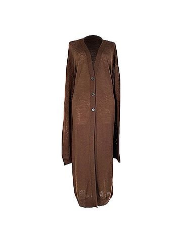 Jil Sander Jil Sander Long Button-Front Cardigan in Brown Wool (view 1)