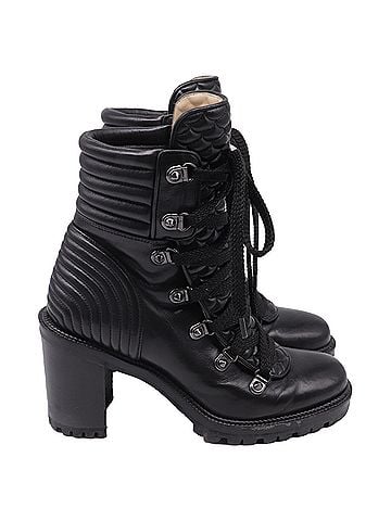 Christian Louboutin Christian Louboutin Mad 70 Lace-Up Block-Heel Combat Boots in Black Leather (view 1)