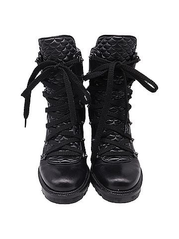 Christian Louboutin Christian Louboutin Mad 70 Lace-Up Block-Heel Combat Boots in Black Leather (view 2)