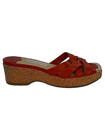 Jimmy Choo Jimmy Choo Maribou 50 Platform Wedge Slide Sandals in Orange Leather (view 1)