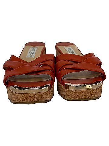 Jimmy Choo Jimmy Choo Maribou 50 Platform Wedge Slide Sandals in Orange Leather (view 2)