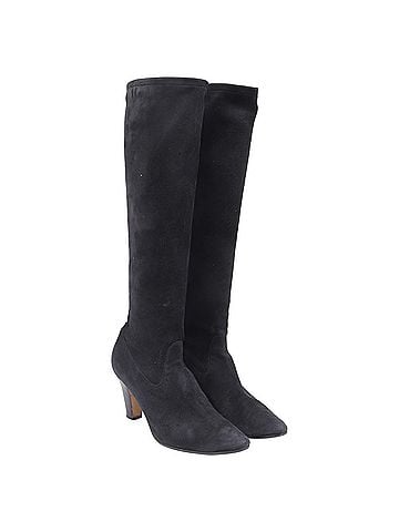 Manolo Blahnik Manolo Blahnik Pointed-Toe Knee-High Boots in Black Suede (view 2)