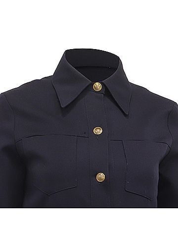 Nili Lotan Nili Lotan Marine Button-Down Jacket in Navy Blue Wool (view 2)