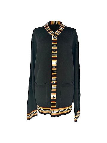 Burberry Burberry House Check Trim Cardigan in Black Wool (view 1)