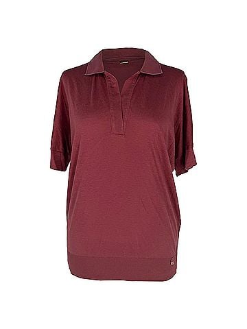 Herno Herno V-Neck Polo Shirt in Burgundy Lyocell (view 1)