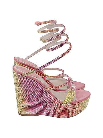 Rene Caovilla René Caovilla Cleo Tropical Wrap Wedge Sandals in Pink Sequin (view 1)