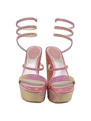 Rene Caovilla René Caovilla Cleo Tropical Wrap Wedge Sandals in Pink Sequin (view 2)