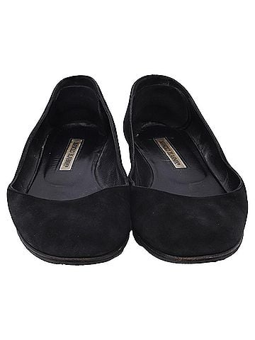 Manolo Blahnik Manolo Blahnik Round-Toe Ballet Flats in Black Suede (view 2)