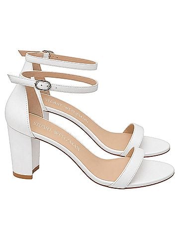Stuart Weitzman Stuart Weitzman Ankle Strap Sandal Heels in White Leather (view 1)