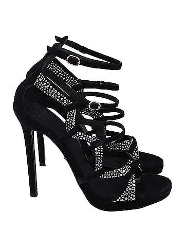 Versace Versace Crystal Embellished Gladiator Sandals in Black Suede (view 1)