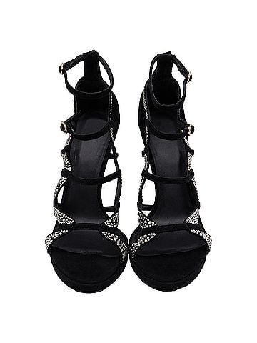 Versace Versace Crystal Embellished Gladiator Sandals in Black Suede (view 2)