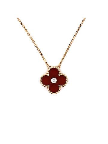 Van Cleef & Arpels Vintage Alhambra Pendant Necklace 18K Rose Gold and Carnelian with Diamond (view 1)