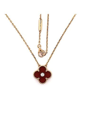 Van Cleef & Arpels Vintage Alhambra Pendant Necklace 18K Rose Gold and Carnelian with Diamond (view 2)