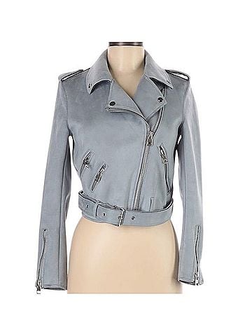 Zara Basic Faux Suede Moto Jacket Jacket (view 2)