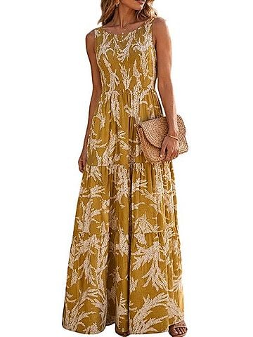 S/W/F Low Back Shirred Maxi Dress Casual Dress (view 1)