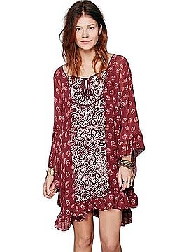 Free People 2014 Paisley Chiffon Flutter Sleeve Mini Cape Dress | 70s Boho Whimsigoth Dark Cottagecore Festival Casual Dress (view 1)