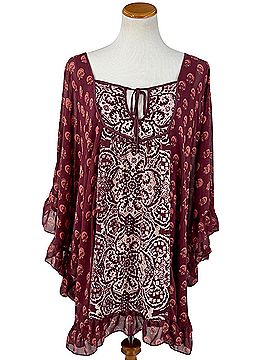 Free People 2014 Paisley Chiffon Flutter Sleeve Mini Cape Dress | 70s Boho Whimsigoth Dark Cottagecore Festival Casual Dress (view 2)