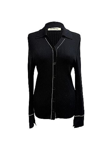 Sandro Sandro Ribbed-Knit Cardigan in Black Viscose (view 1)