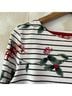 Joules Floral Stripes White Black Red Green Pink Long Sleeve Blouse Size 4 - photo 4