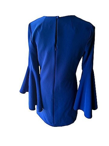 Milly Cobalt V-Neck Layered Bell-Sleeve Mini Dress Casual Dress (view 2)
