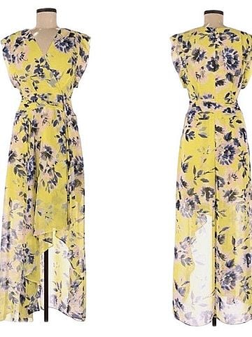 Eliza J Floral Print Chiffon High-Low Maxi Dress Casual Dress (view 2)