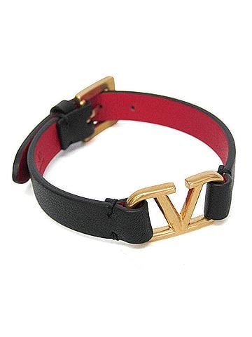 Valentino Garavani Valentino Garavani V Logo ZW2J0C44ZXL Leather,Metal Bangle Black (view 1)