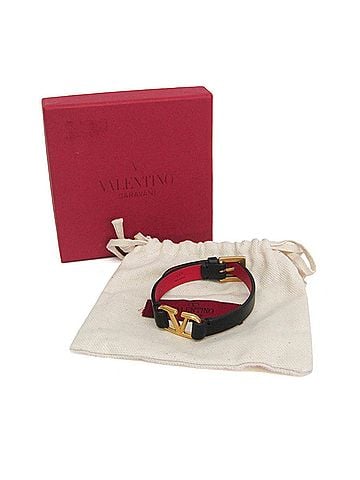 Valentino Garavani Valentino Garavani V Logo ZW2J0C44ZXL Leather,Metal Bangle Black (view 2)