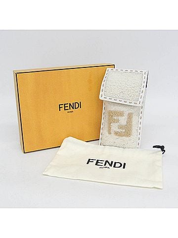 Fendi Fendi Logo Boa Phone Pouch 7AS047 Men,Women Leather,Fur Pouch Beige,White (view 2)
