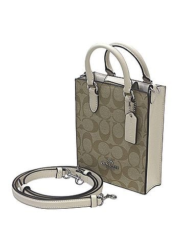 Coach COACH North-South Mini Tote Handbag/Shoulder Bag, Signature Canvas, Beige, CJ494 (view 1)