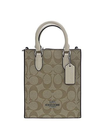 Coach COACH North-South Mini Tote Handbag/Shoulder Bag, Signature Canvas, Beige, CJ494 (view 2)