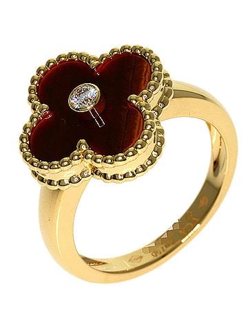 Van Cleef & Arpels Van Cleef &amp; Arpels Vintage Alhambra Tiger's Eye Ring #51, 18K Yellow Gold, Women's. (view 2)