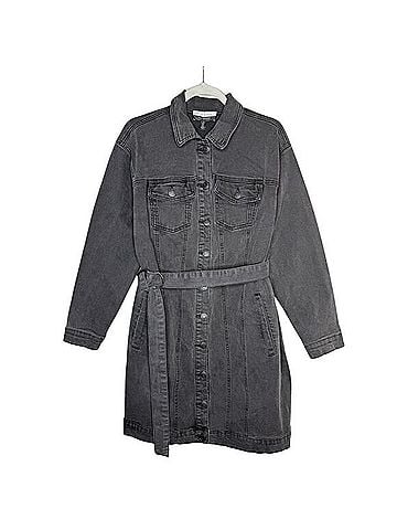 ELOQUII Belted Button Front Denim Shirt Dress Casual Dress (view 1)