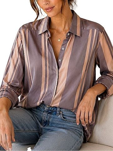 Amanda Uprichard Silk Striped Button Front Blouse Blouse (view 1)