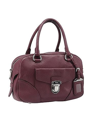 Prada Front Pocket Pushlock Convertible Boston Vitello Daino Burgundy Leather Handbag (view 1)