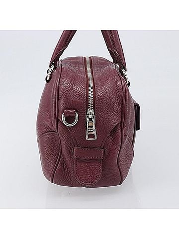 Prada Front Pocket Pushlock Convertible Boston Vitello Daino Burgundy Leather Handbag (view 2)