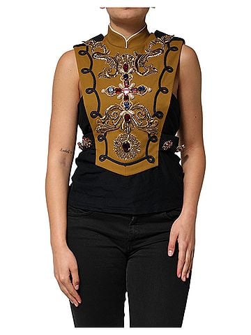 Dolce & Gabbana Yellow Crystal Cross Runway Vest Jacket Women's Top (view 1)