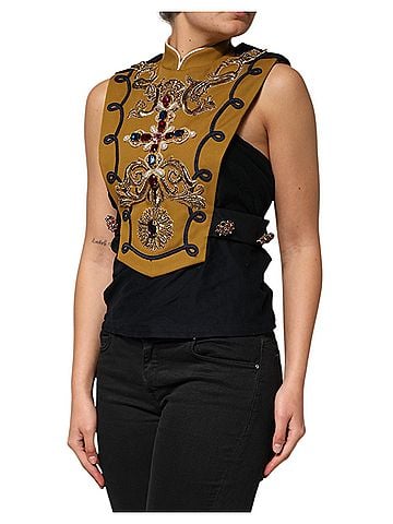 Dolce & Gabbana Yellow Crystal Cross Runway Vest Jacket Women's Top (view 2)