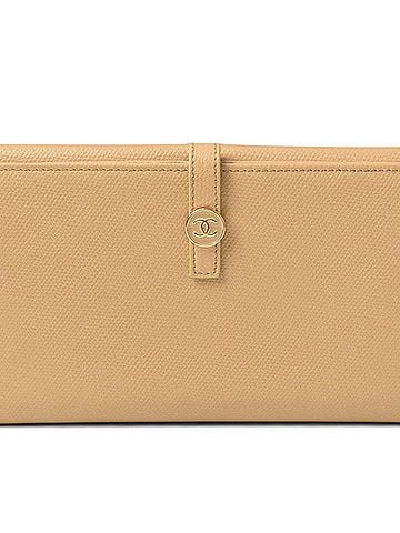 Chanel Chanel wallet, CHANEL Coco Button bi-fold long leather, beige, women's. (view 2)