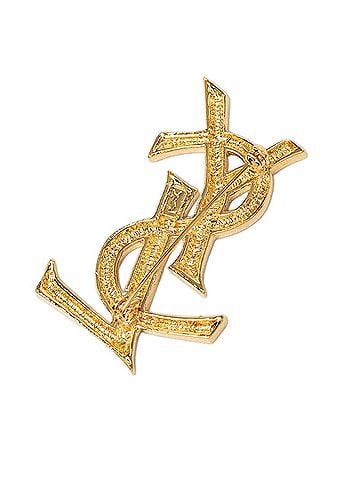 Yves Saint Laurent Yves Saint Laurent Saint Laurent YSL logo brooch, gold plated, women's. (view 2)