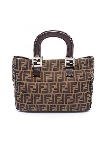 Fendi Fendi Zucca Tote Bag Handbag, Canvas and Leather, Women's, Brown/Black, 26693 (view 1)
