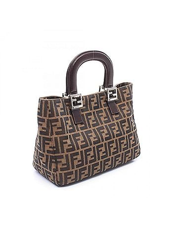 Fendi Fendi Zucca Tote Bag Handbag, Canvas and Leather, Women's, Brown/Black, 26693 (view 2)