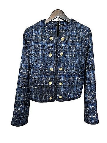 Aqua Navy &amp; Gold Tweed Double-Button Jacket Jacket (view 1)