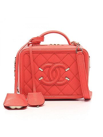 Chanel Chanel CC Figley Small Vanity Bag, 2-Way Shoulder Bag/Handbag, Caviar Skin (Grained Calfskin), Women's, Red, A93342 (view 1)