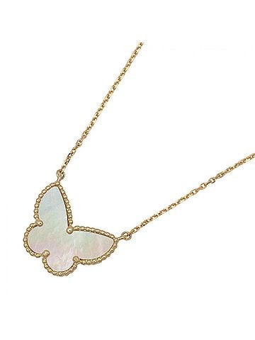 Van Cleef & Arpels Van Cleef &amp; Arpels Lucky Alhambra Papillon Necklace, Mother-of-Pearl 18K (Yellow Gold), Mother-of-Pearl, Women's, White/Gold Tone, VCARD99500 (view 1)