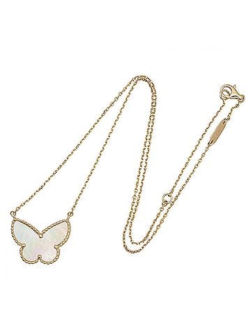 Van Cleef & Arpels Van Cleef &amp; Arpels Lucky Alhambra Papillon Necklace, Mother-of-Pearl 18K (Yellow Gold), Mother-of-Pearl, Women's, White/Gold Tone, VCARD99500 (view 2)